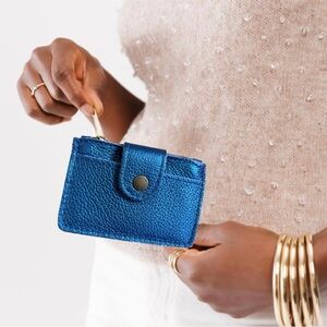 PLG Sabrina Wallet Metallic Comet Blue Zip Snap Cards & Coins Portland Leather